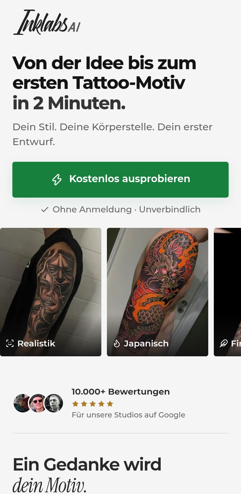 INKLABS AI: ein eigenes Tattoo-Motiv in zwei Minuten erstellen.